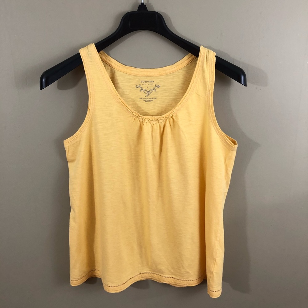 Yellow Tank Top w/Gathered Scoop Neckline - L